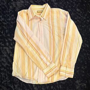 Yellow, White, Green Orange striped retro/vintage Button Down long sleeve
